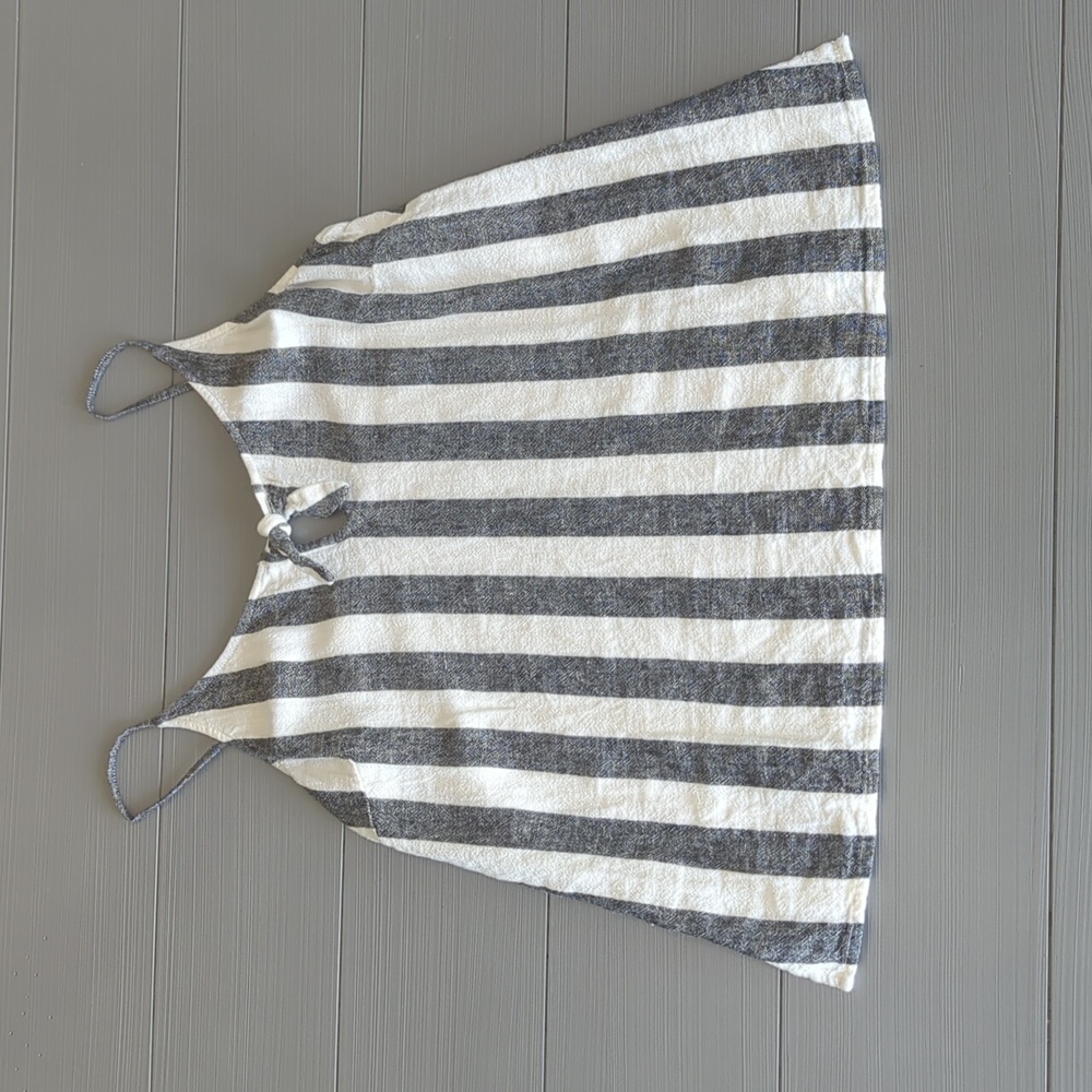 Vince Camuto Women's Grey/White Linen Blend Tank Keyhole Tie Size X-small XS